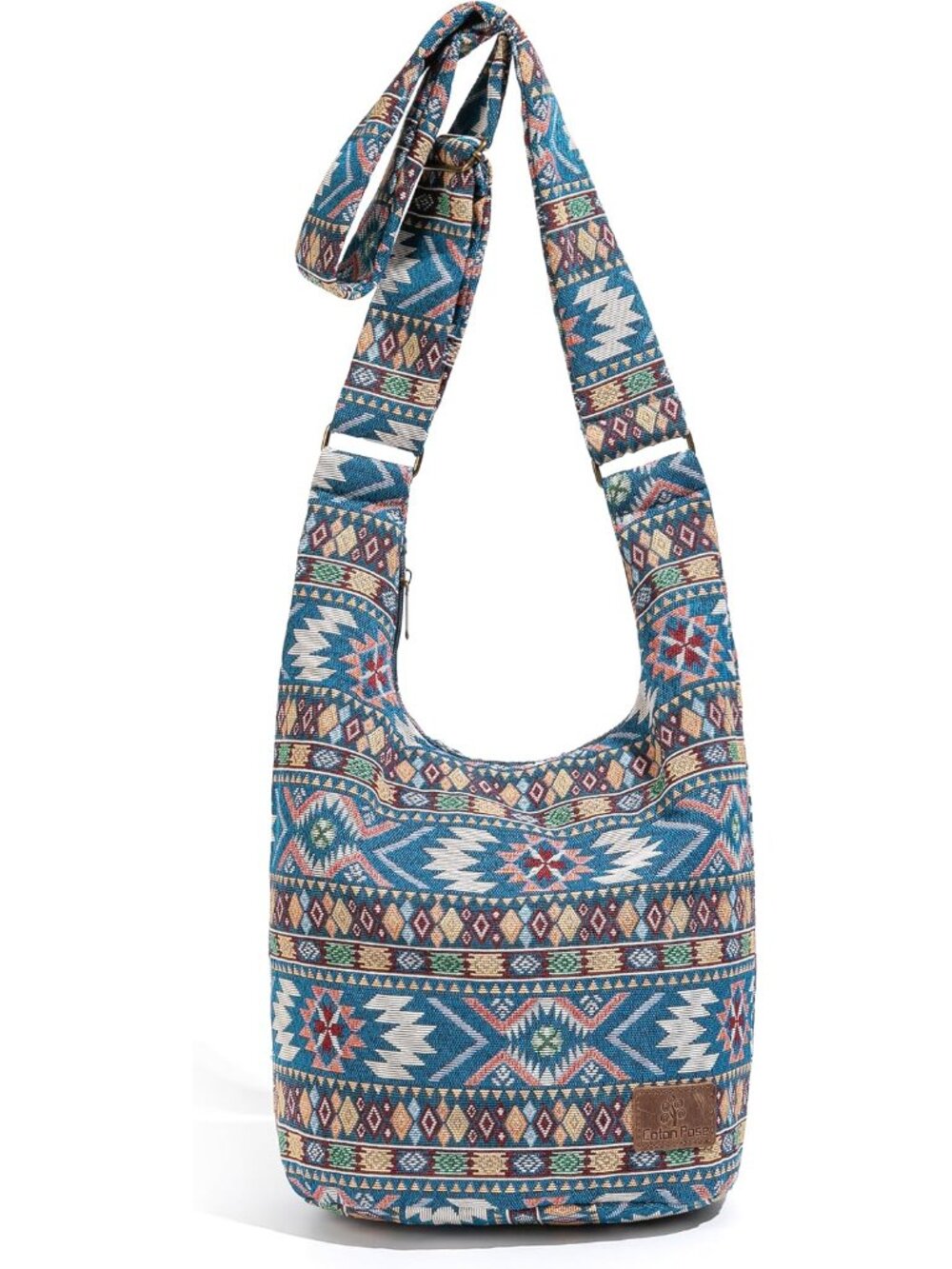 Women Hippie Crossbody Bag - Top Zip Large Capacity Canvas Sling Bag - Jacquard